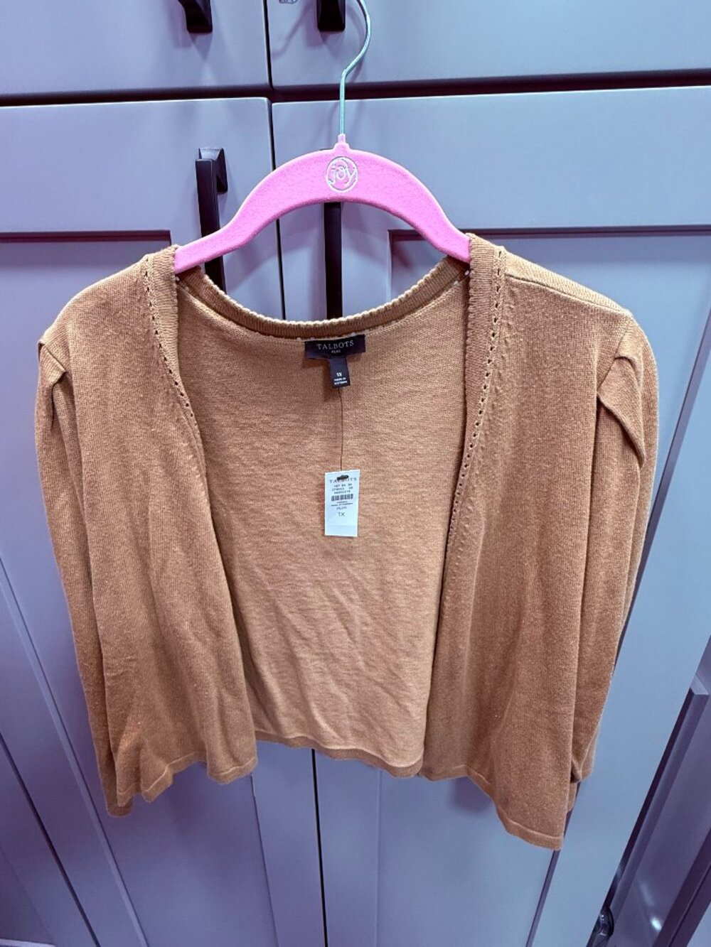 NWT Talbots Plus 1X Camel Tan Open Front Cardigan Pointelle Lightweight